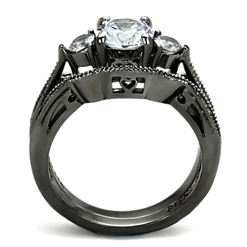 High polished (no plating) Stainless Steel Ring with AAA Grade CZ in Clear