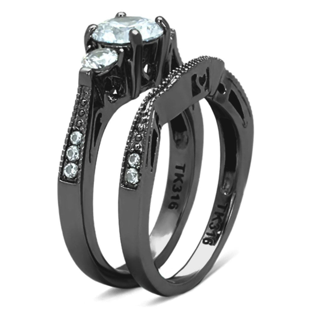 High polished (no plating) Stainless Steel Ring with AAA Grade CZ in Clear