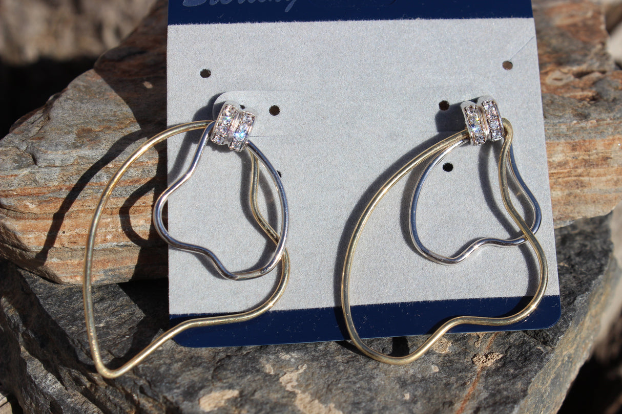 Two Tone 925 Sterling Silver Earrings with AAA Grade CZ in Clear