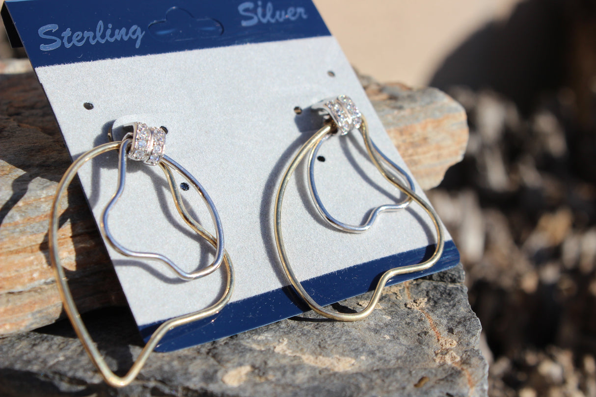 Two Tone 925 Sterling Silver Earrings with AAA Grade CZ in Clear