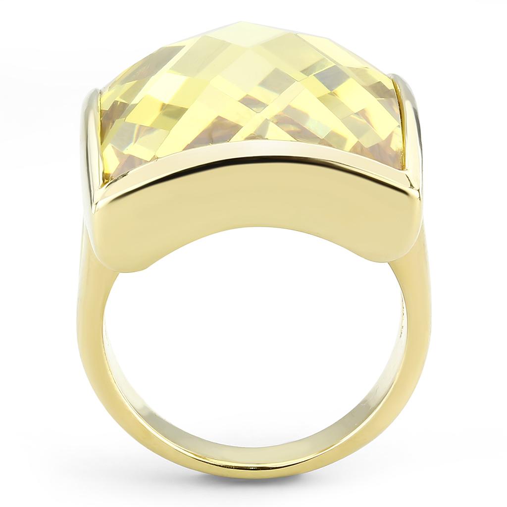 Gold Brass Ring with AAA Grade CZ in Topaz