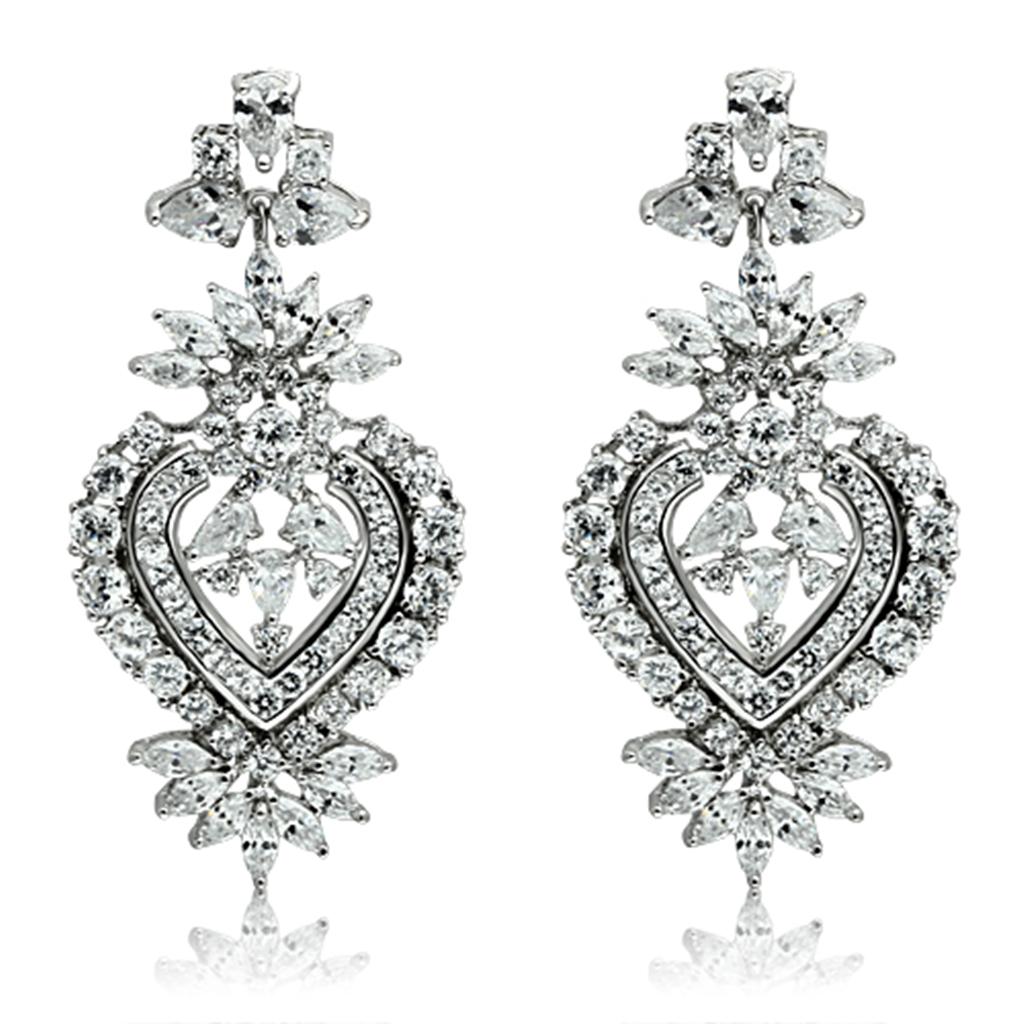 Rhodium Brass Jewelry Sets with AAA Grade CZ in Clear