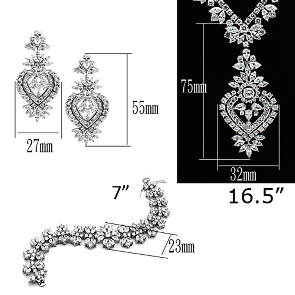 Rhodium Brass Jewelry Sets with AAA Grade CZ in Clear
