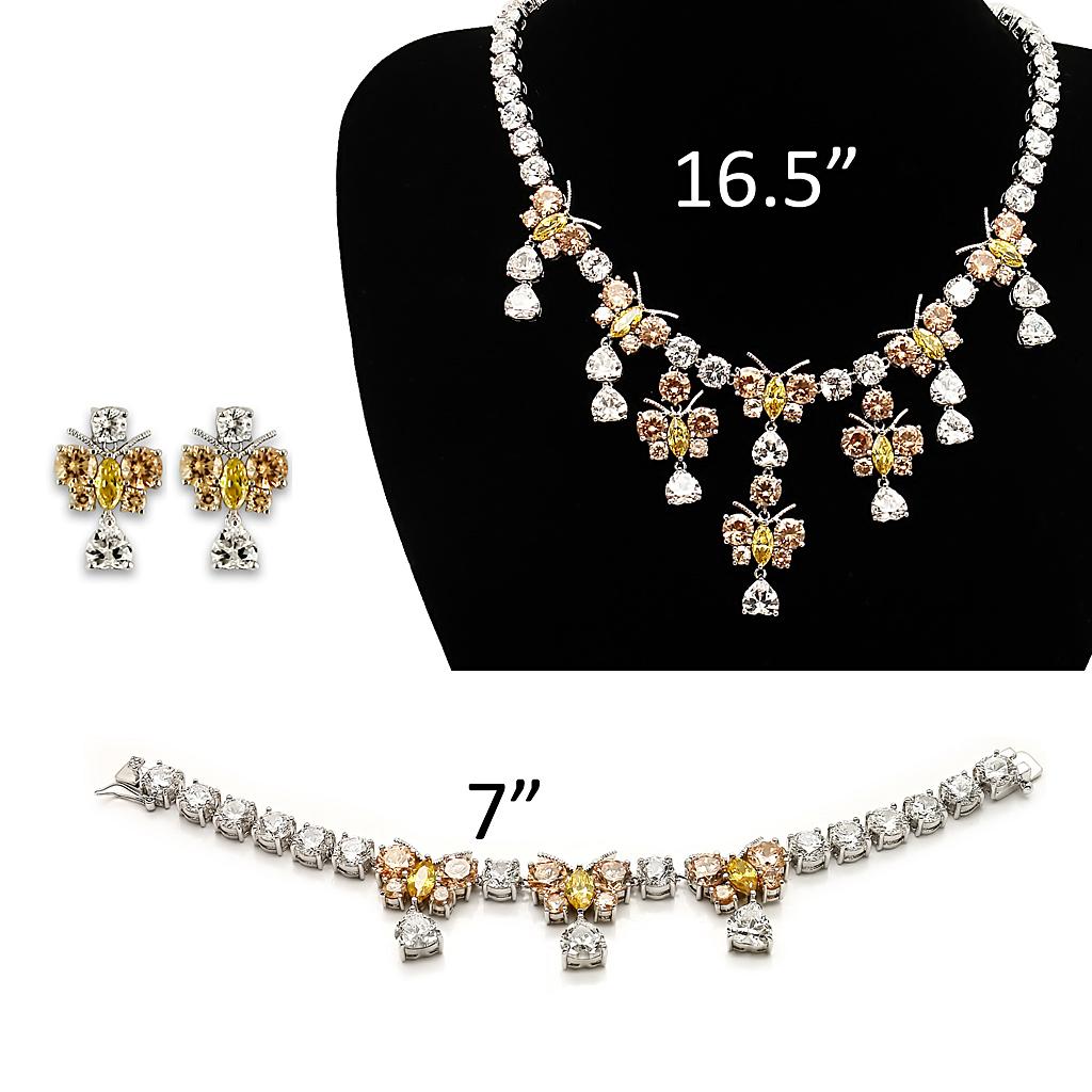 Rhodium Brass Jewelry Sets with AAA Grade CZ in Multi Color