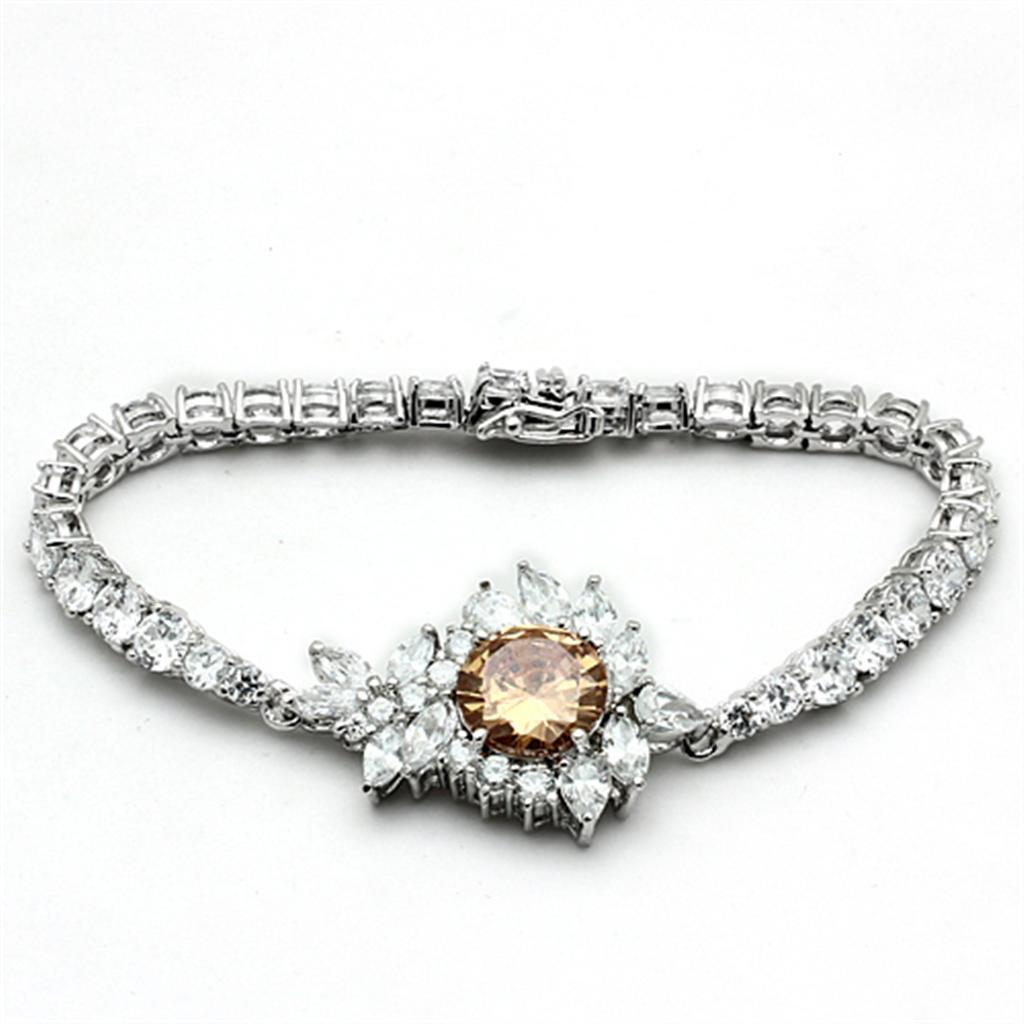 Rhodium Brass Jewelry Sets with AAA Grade CZ in Champagne