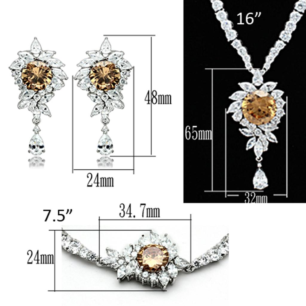 Rhodium Brass Jewelry Sets with AAA Grade CZ in Champagne