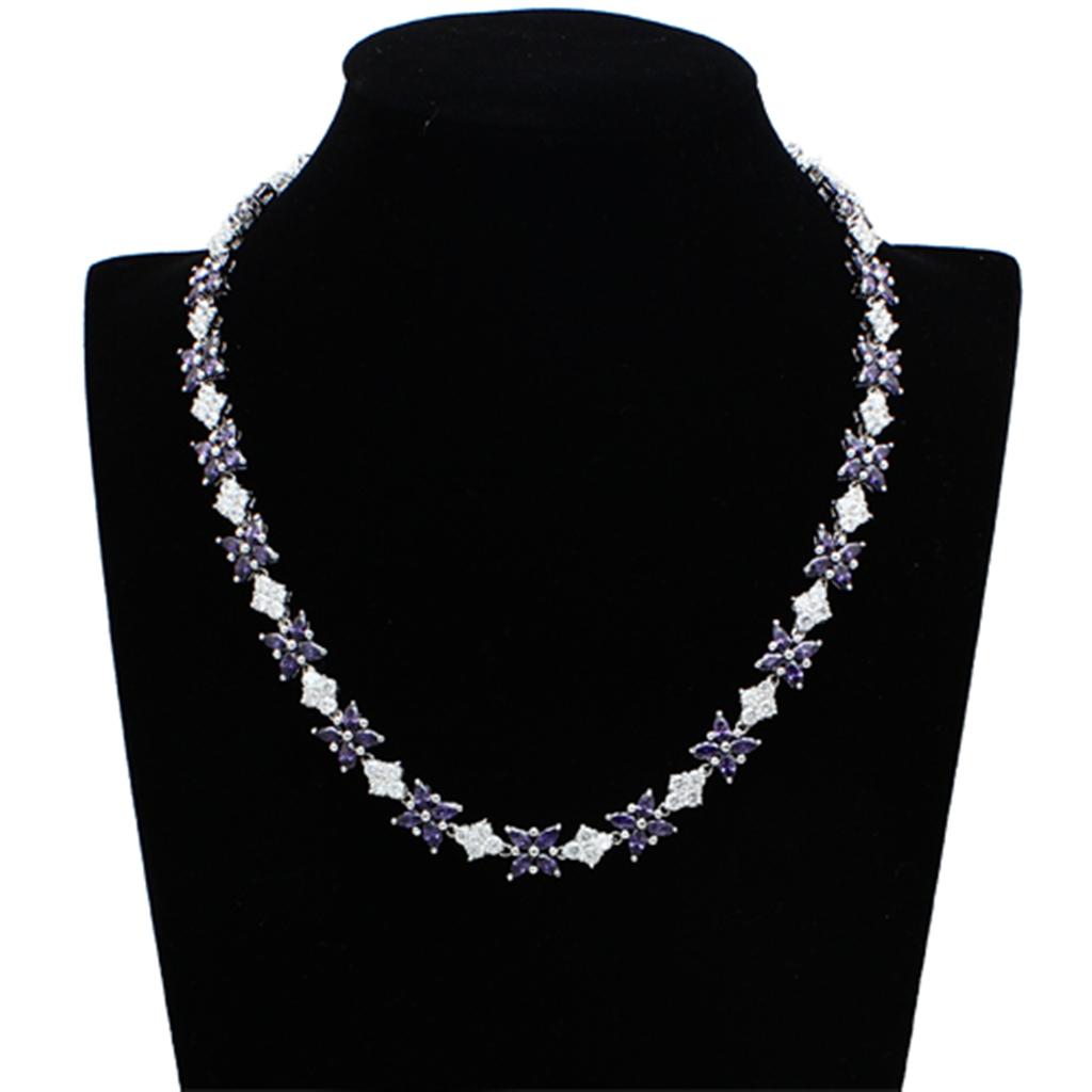 Rhodium Brass Jewelry Sets with AAA Grade CZ in Amethyst