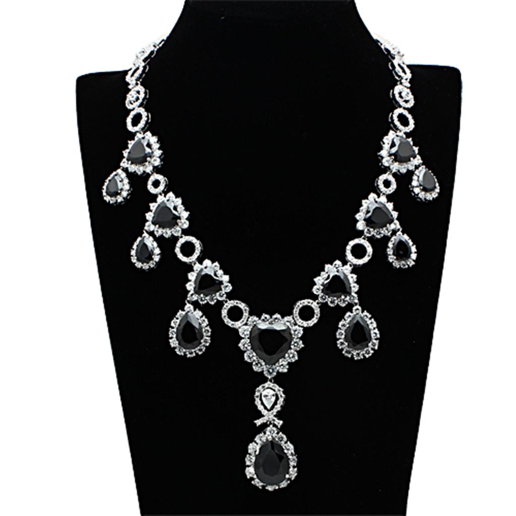 Rhodium Brass Jewelry Sets with AAA Grade CZ in Jet