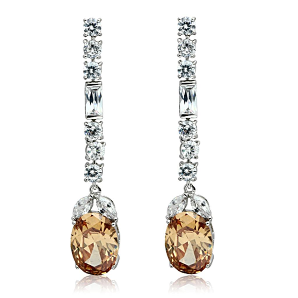 Rhodium Brass Jewelry Sets with AAA Grade CZ in Champagne