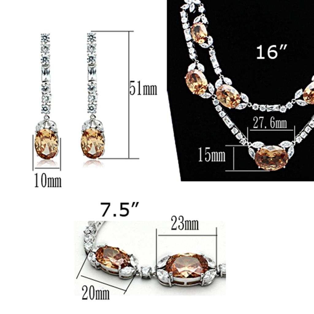 Rhodium Brass Jewelry Sets with AAA Grade CZ in Champagne