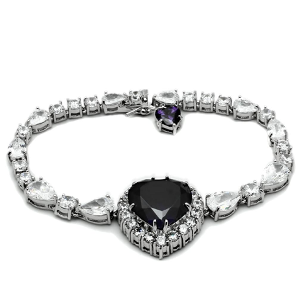 Rhodium Brass Jewelry Sets with AAA Grade CZ in Amethyst