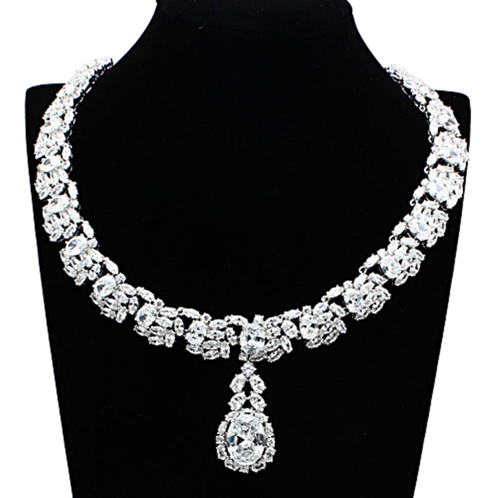 Rhodium Brass Jewelry Sets with AAA Grade CZ in Clear