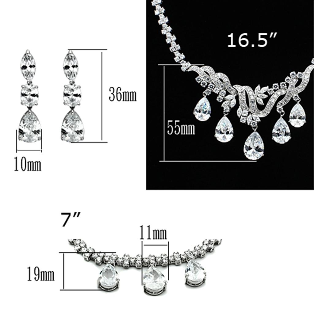 Rhodium Brass Jewelry Sets with AAA Grade CZ in Clear