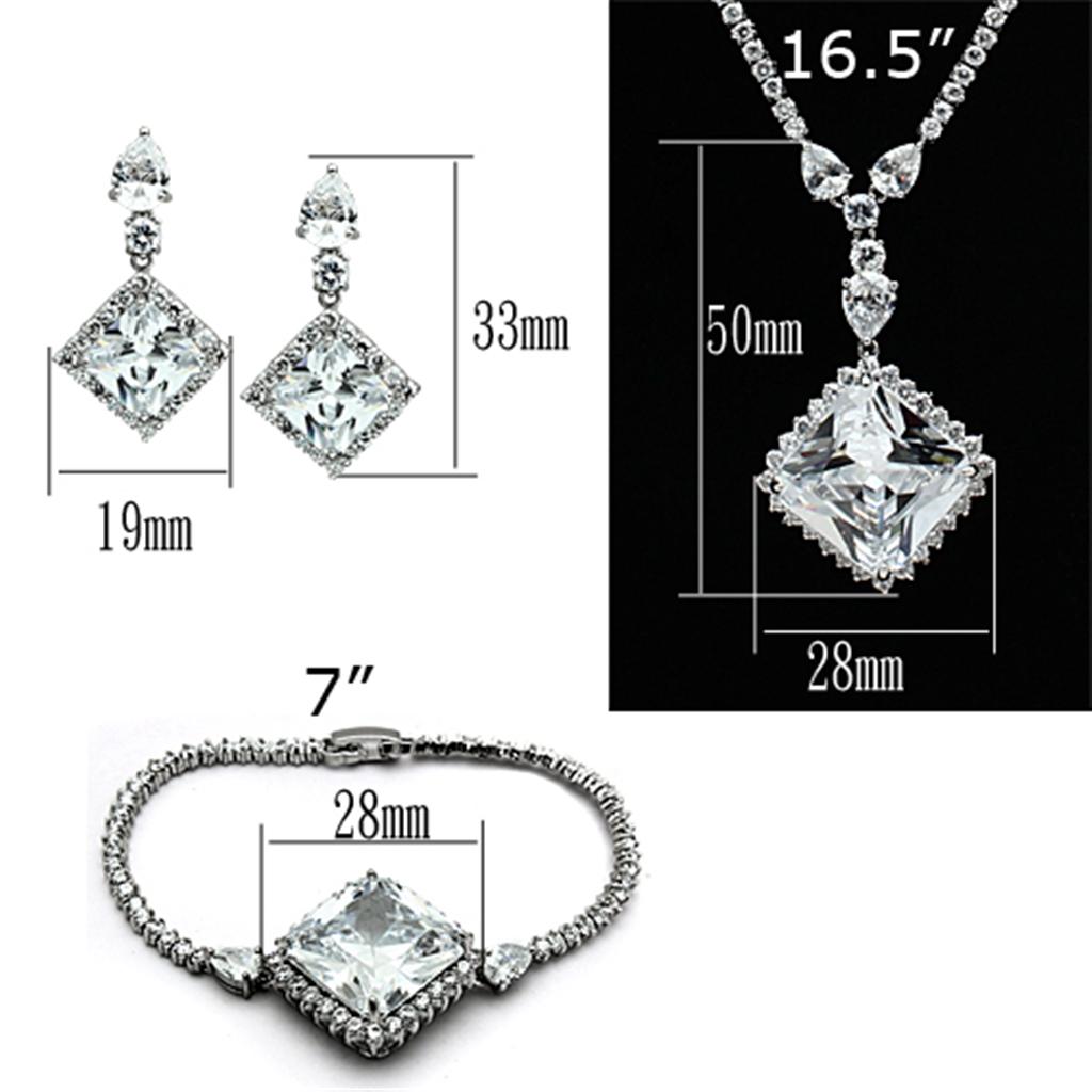 Rhodium Brass Jewelry Sets with AAA Grade CZ in Clear