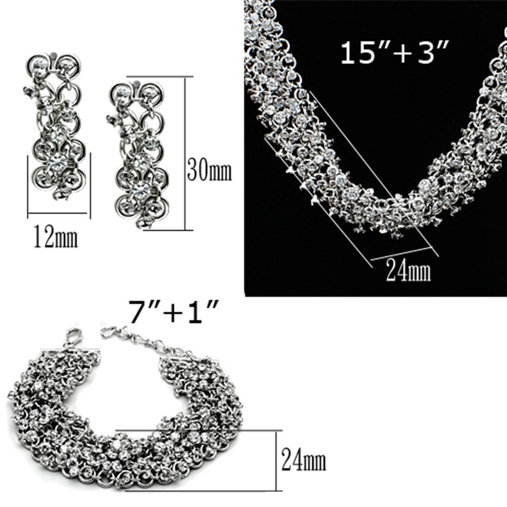 Rhodium Brass Jewelry Sets with AAA Grade CZ in Clear