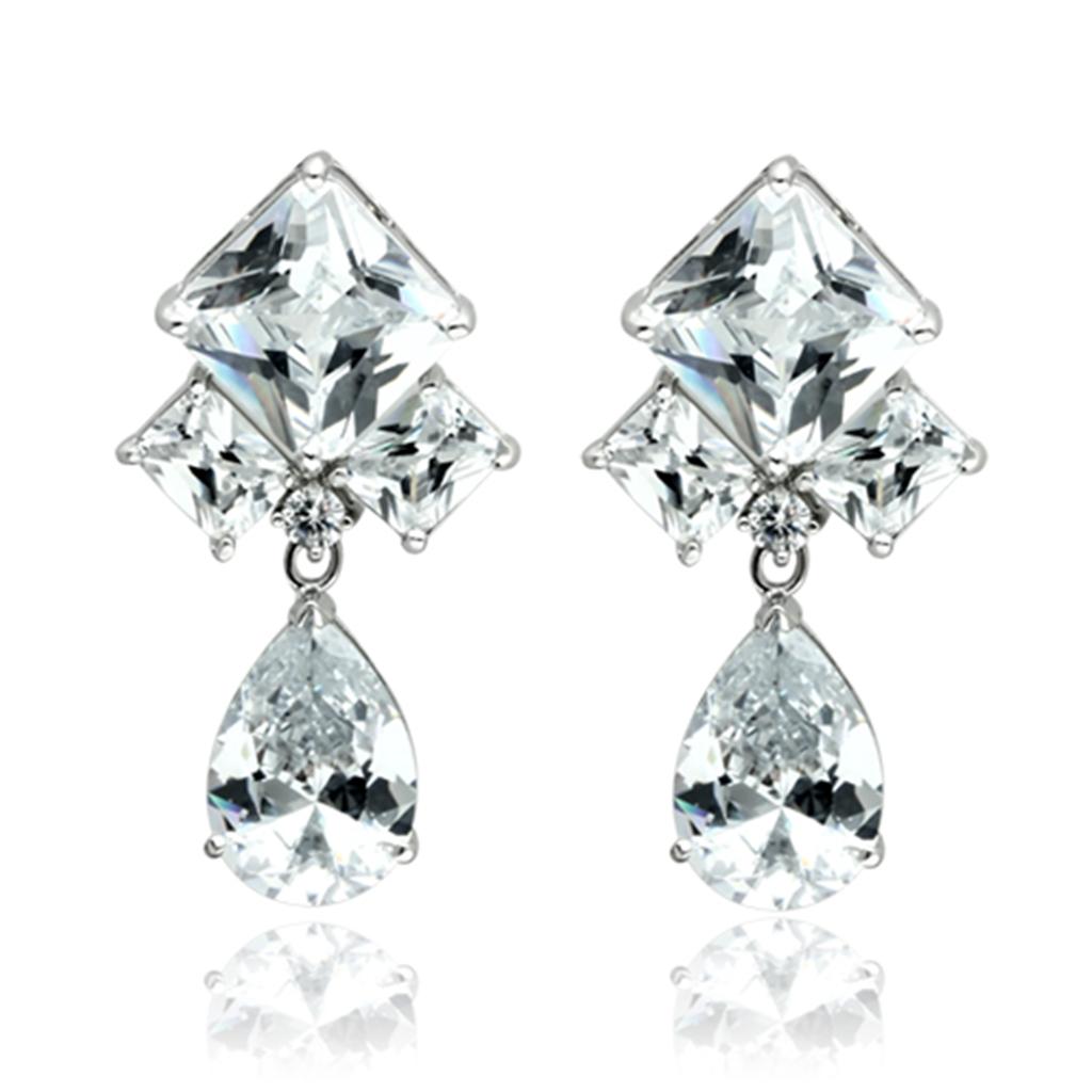 Rhodium Brass Jewelry Sets with AAA Grade CZ in Clear