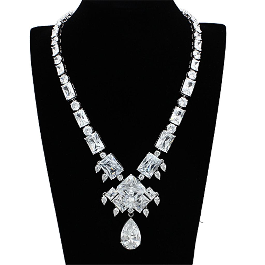 Rhodium Brass Jewelry Sets with AAA Grade CZ in Clear