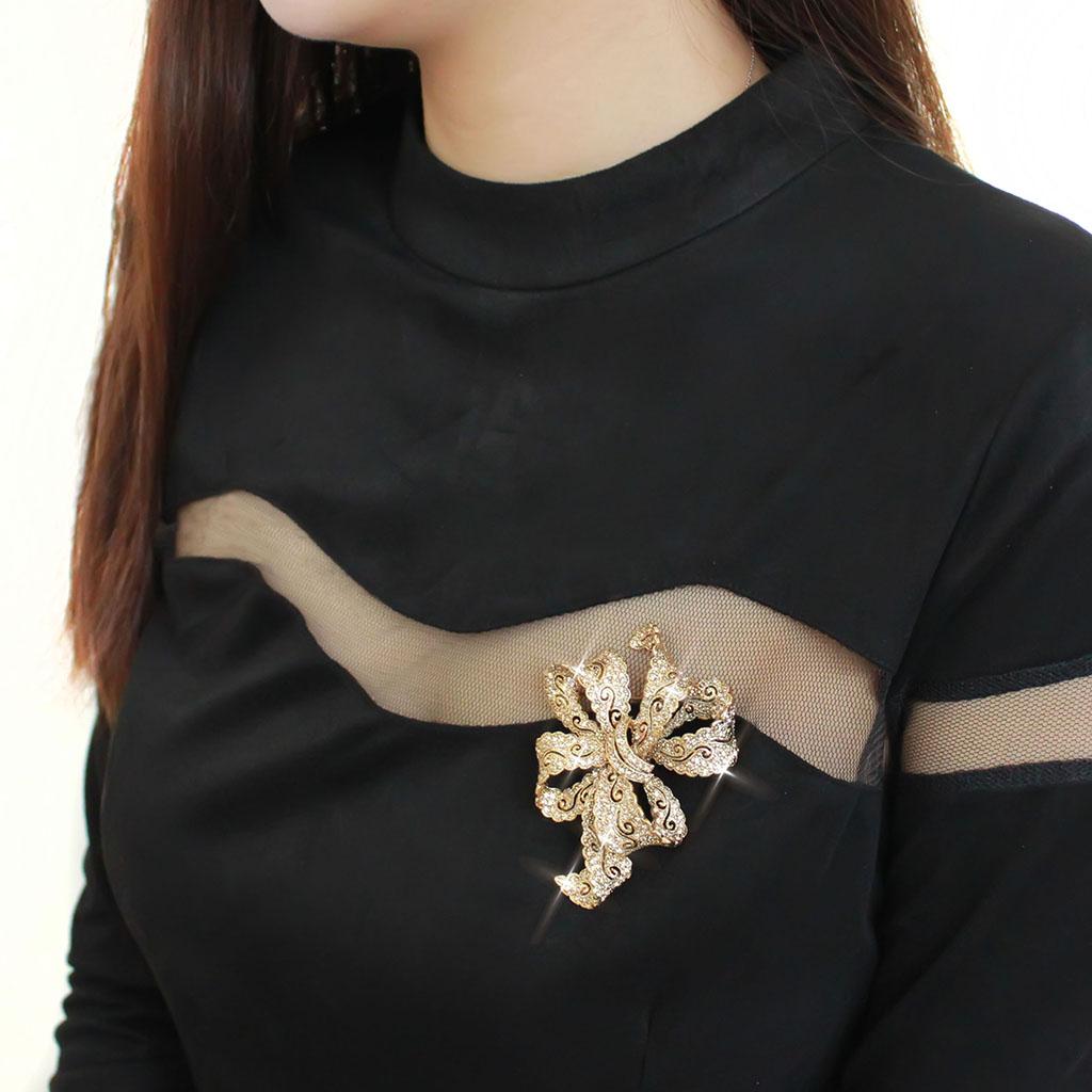 Gold White Metal Brooches with Top Grade Crystal in Citrine Yellow