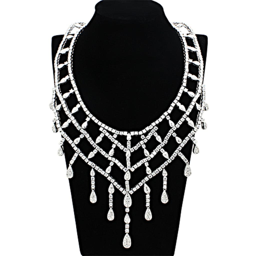 Rhodium Brass Jewelry Sets with AAA Grade CZ in Clear