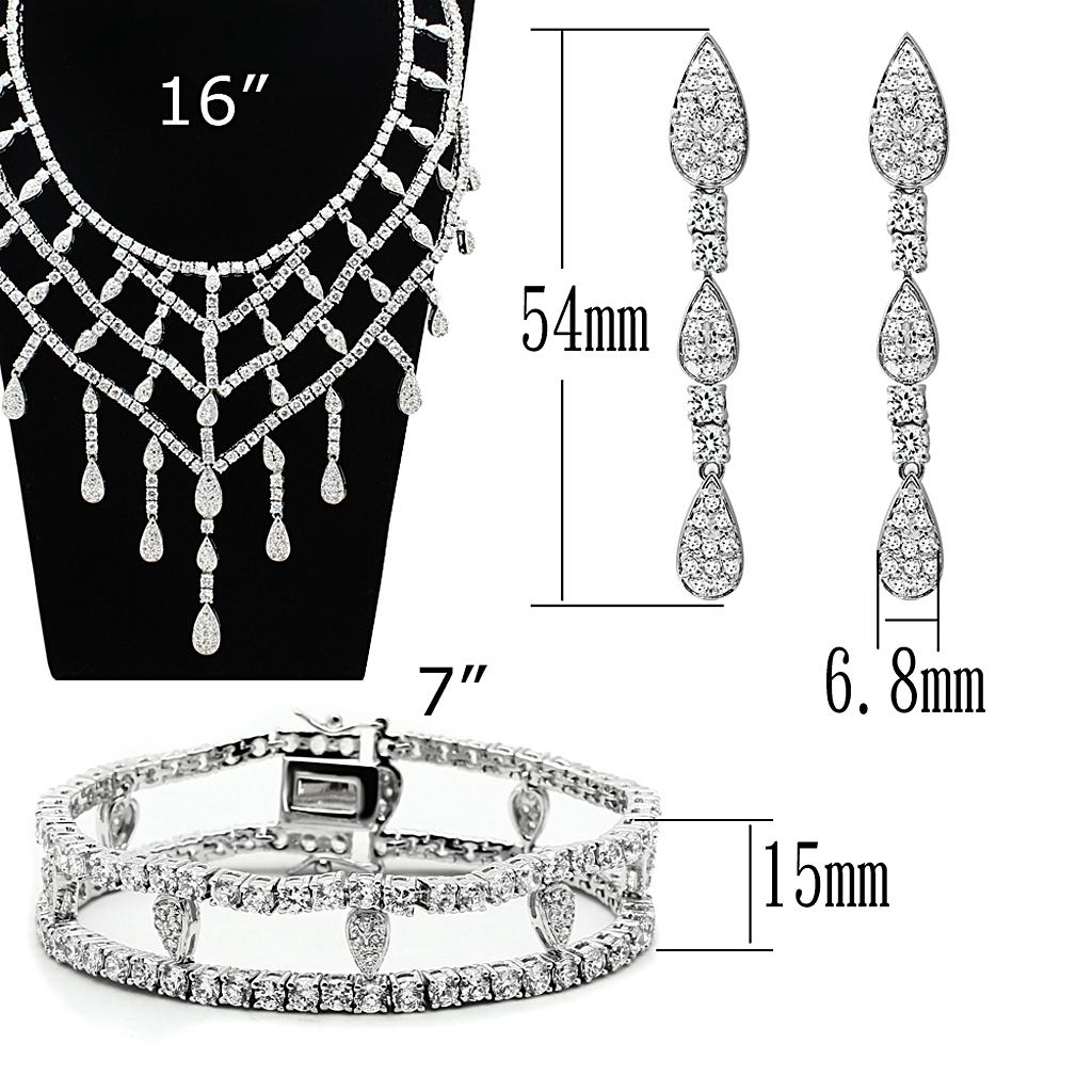 Rhodium Brass Jewelry Sets with AAA Grade CZ in Clear