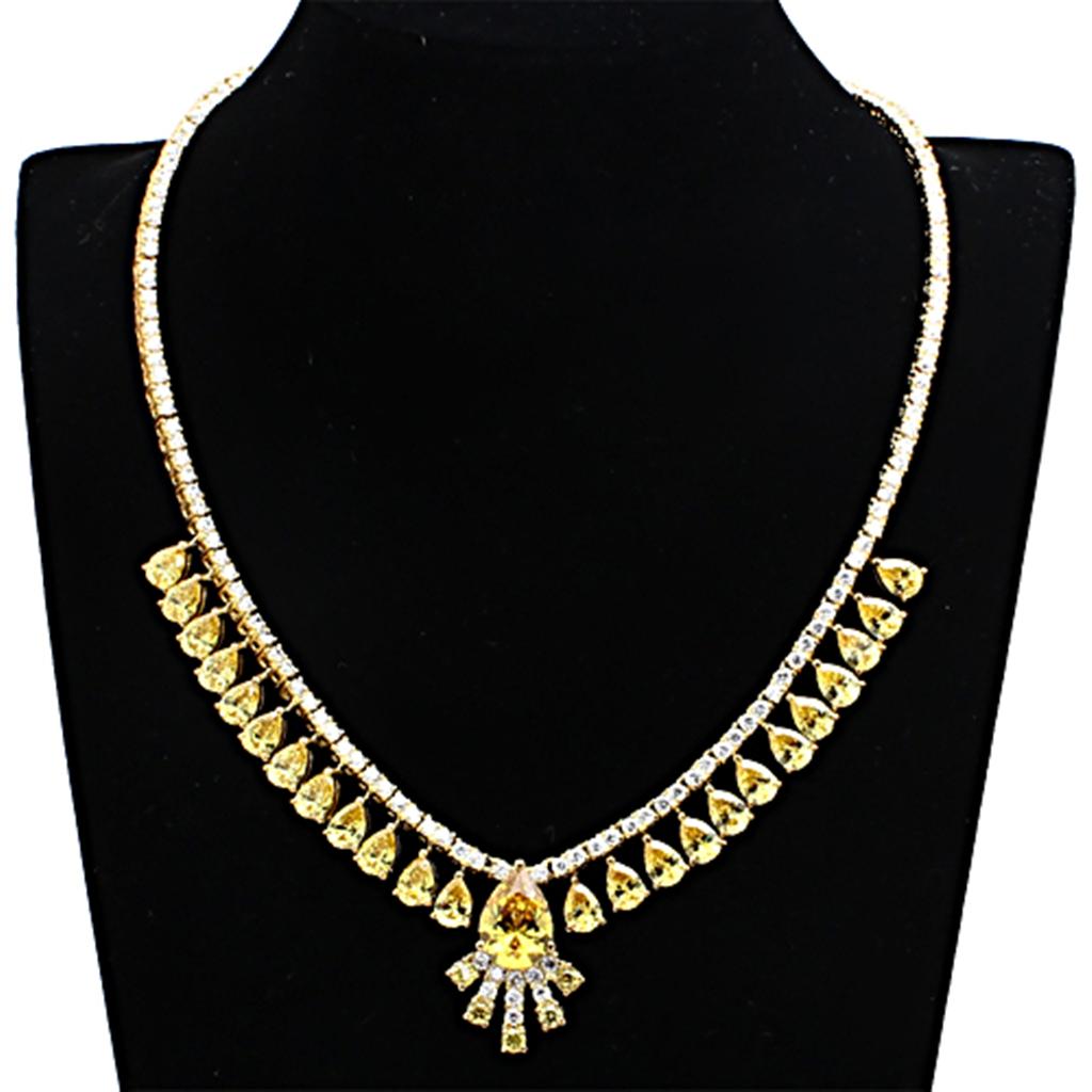 Gold Brass Jewelry Sets with AAA Grade CZ in Topaz