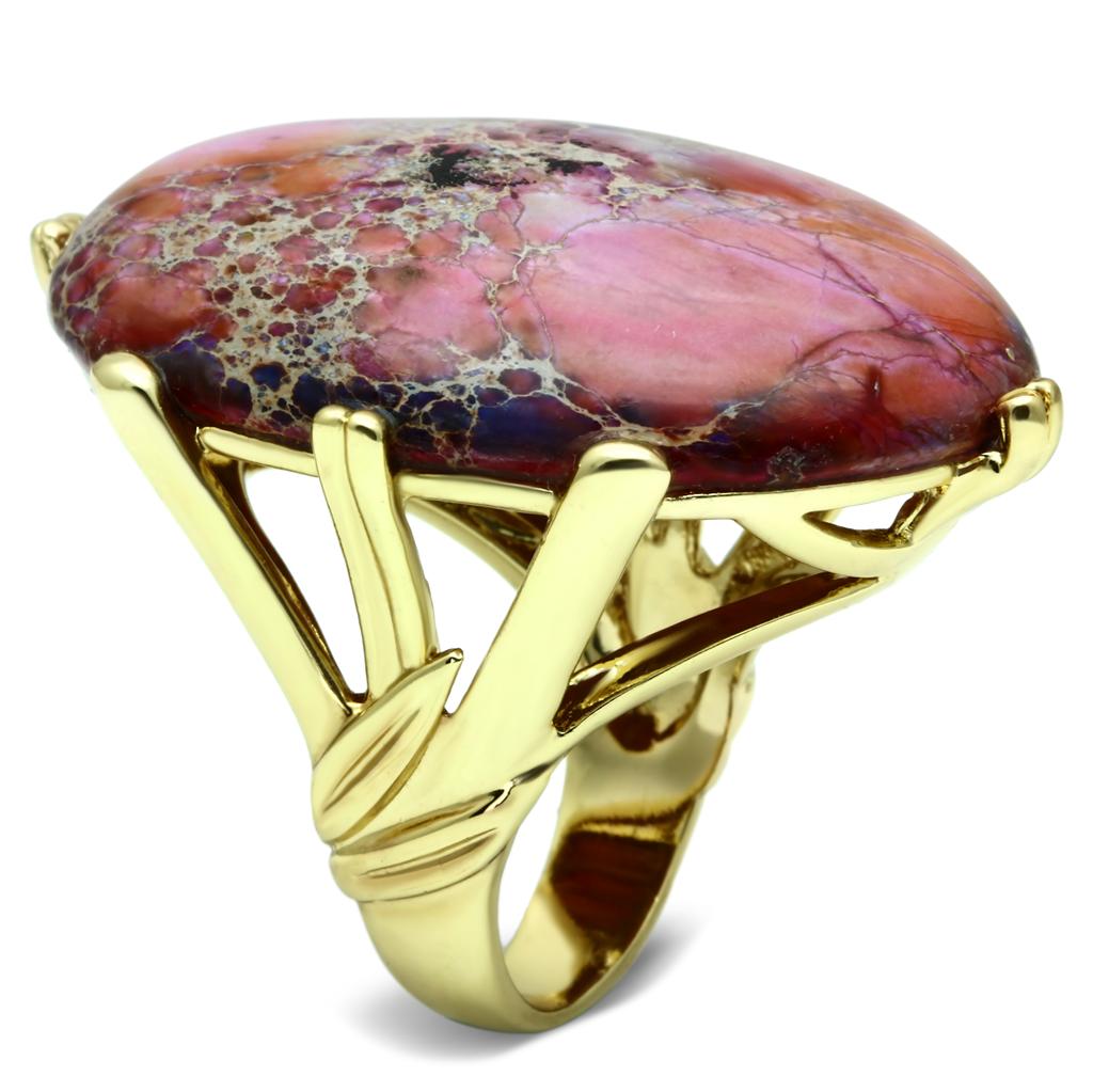 Gold Brass Ring with Synthetic Jade in Light Amethyst