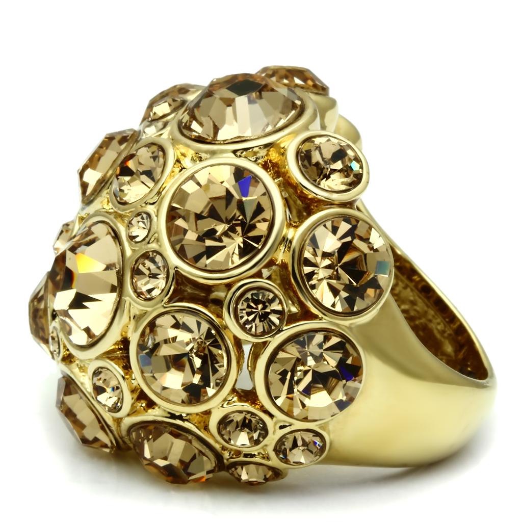 Gold Brass Ring with Top Grade Crystal in Light Smoked