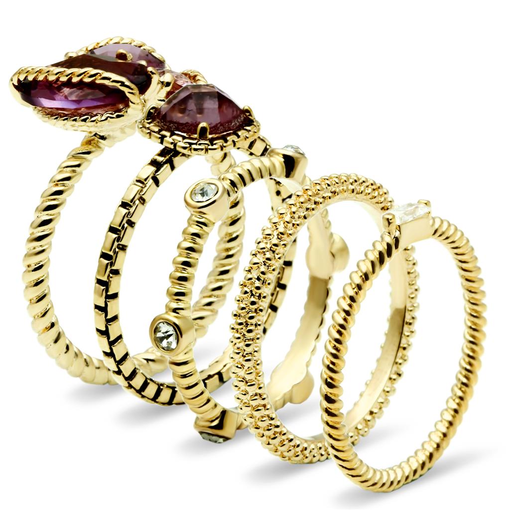 Gold Brass Ring with Synthetic Synthetic Glass in Amethyst