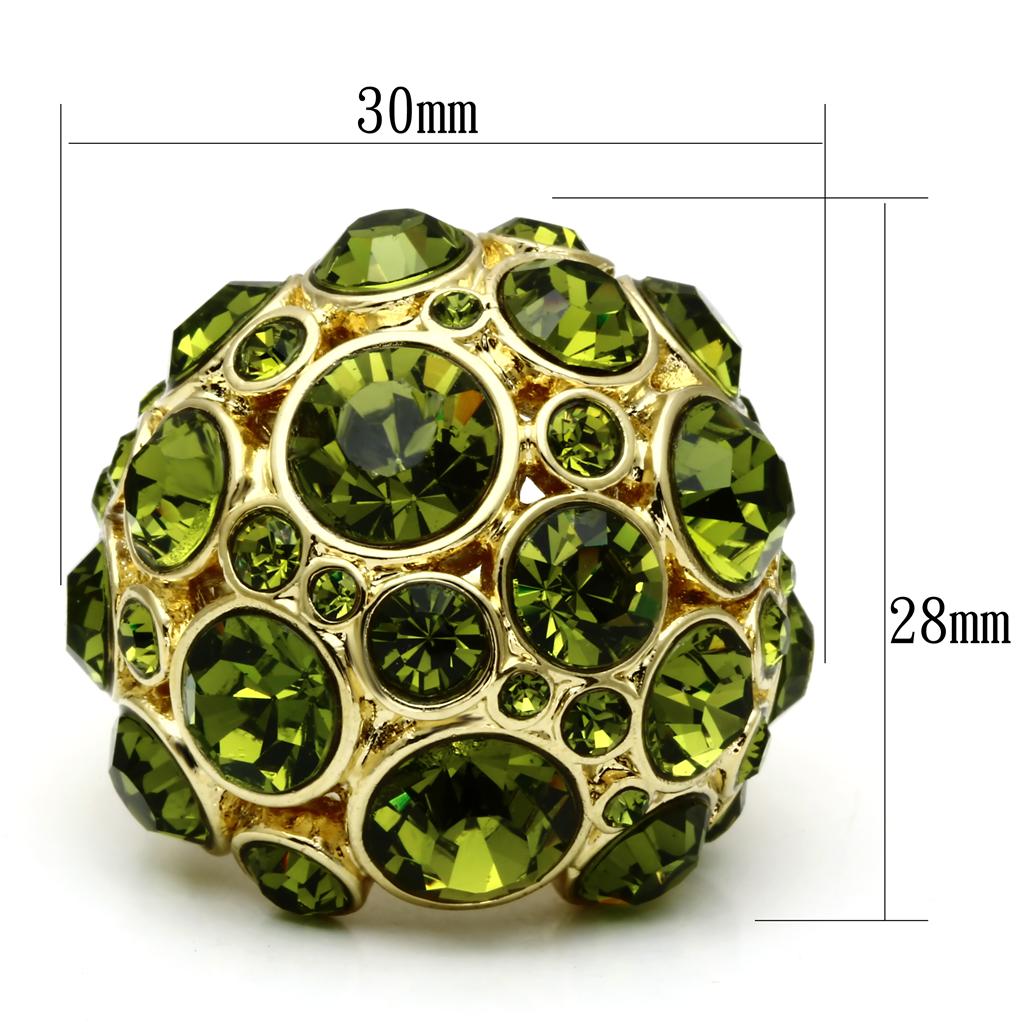 Gold Brass Ring with Top Grade Crystal in Olivine color