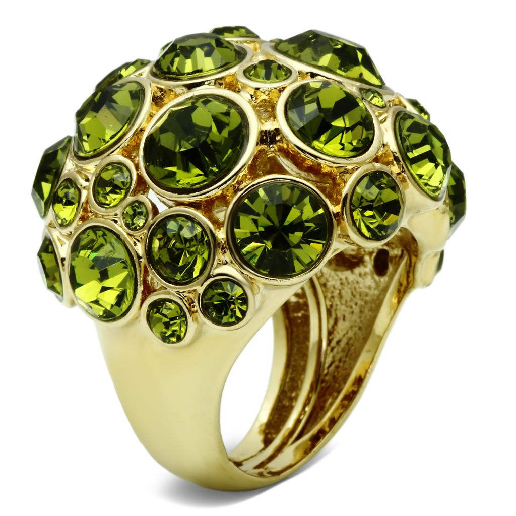 Gold Brass Ring with Top Grade Crystal in Olivine color