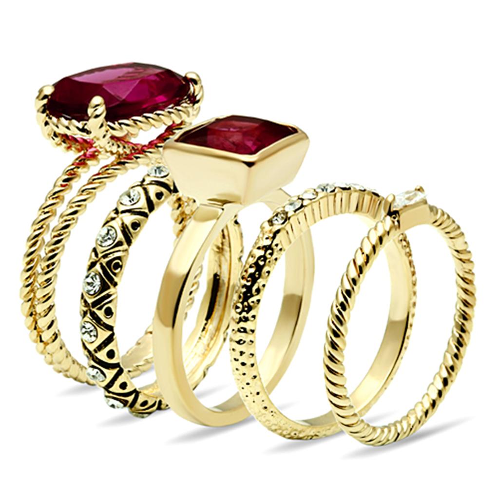 Gold Brass Ring with Synthetic Synthetic Glass in Ruby
