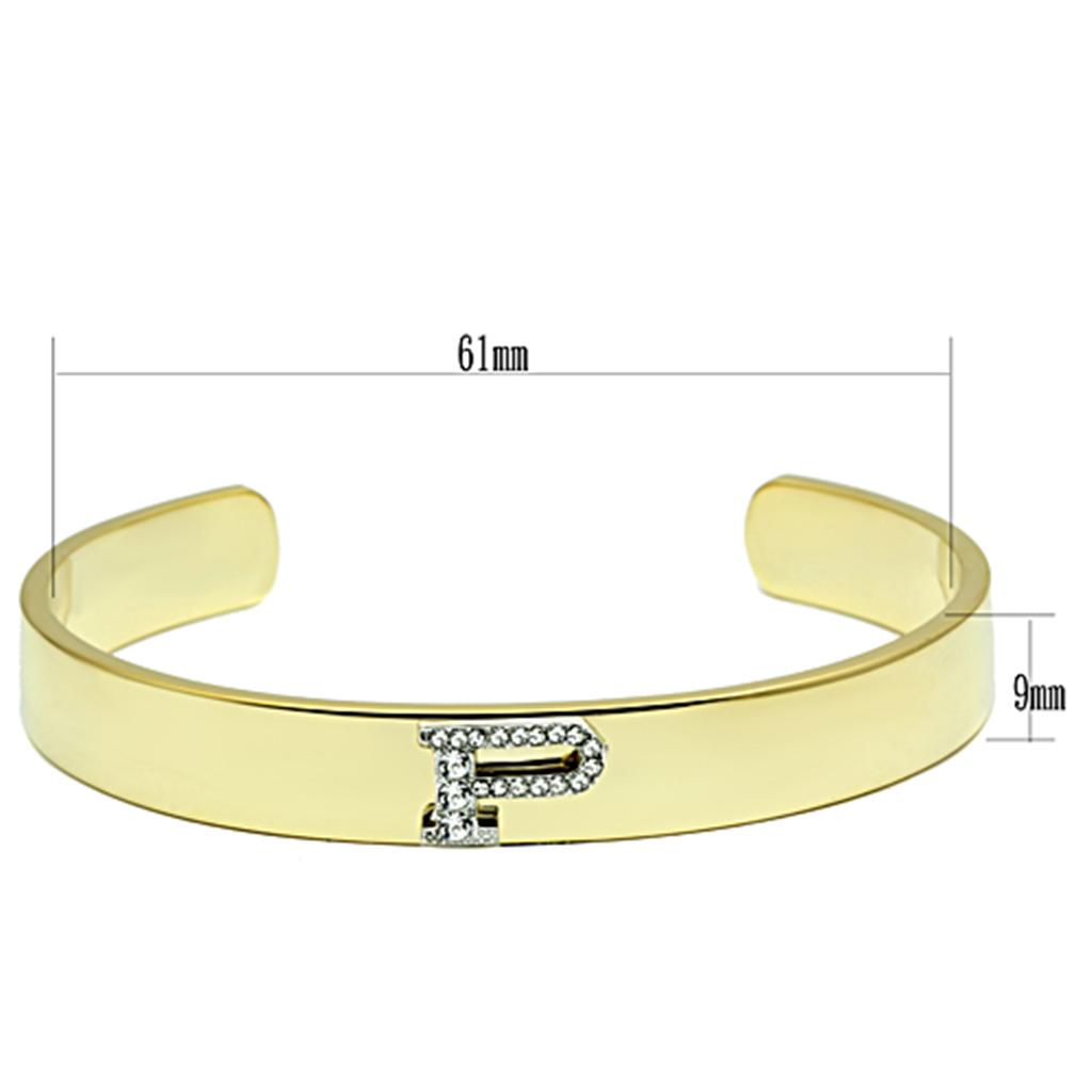 Gold+Rhodium White Metal Bangle with Top Grade Crystal in Clear