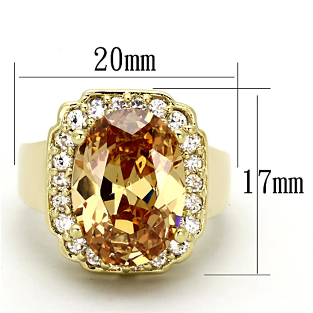 Gold Brass Ring with AAA Grade CZ in Topaz
