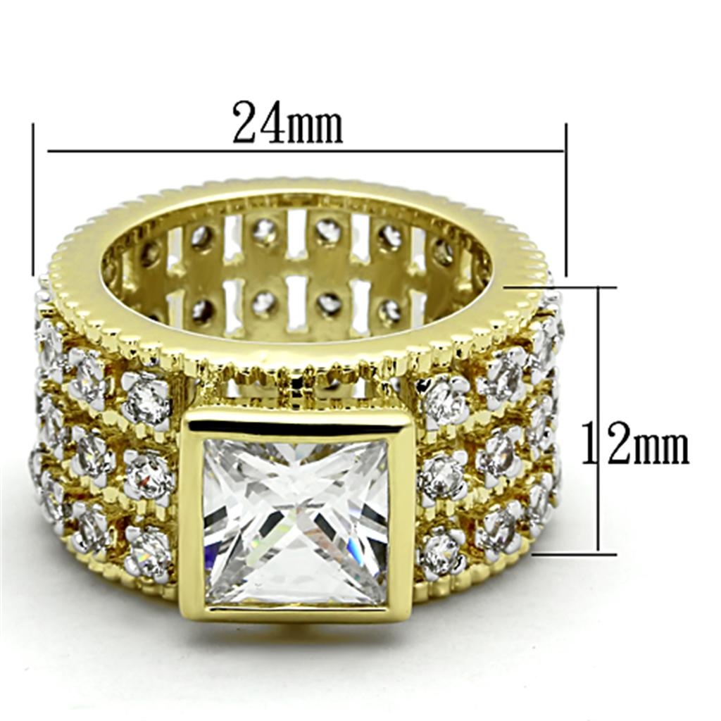 Gold+Rhodium Brass Ring with AAA Grade CZ in Clear