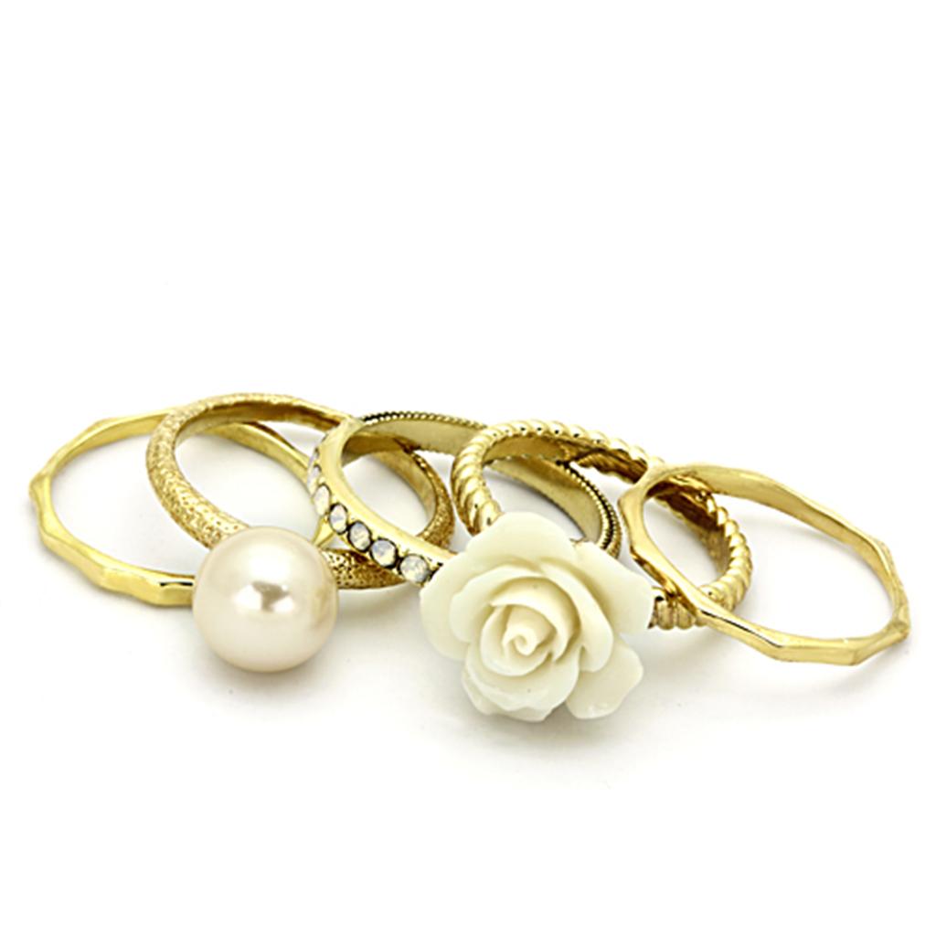 Gold Brass Ring with Synthetic Pearl in White