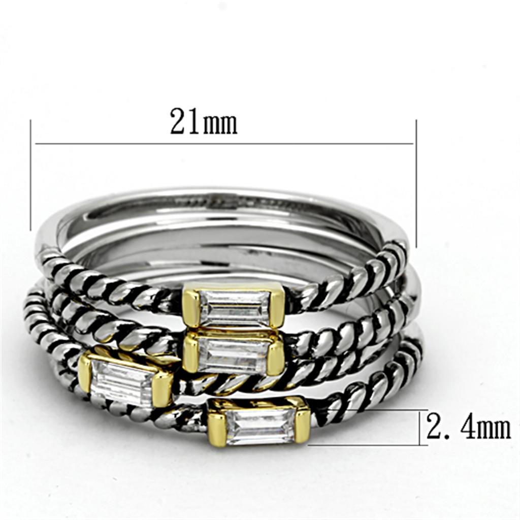 Reverse Two-Tone Brass Ring with Top Grade Crystal in Clear