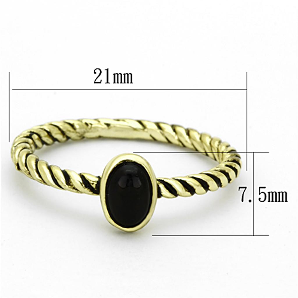 Gold Brass Ring with Synthetic Onyx in Jet