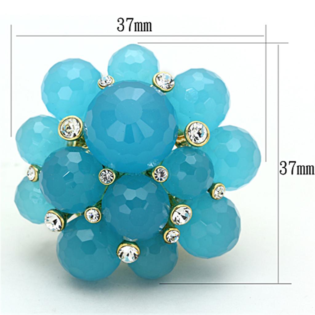 Gold Brass Ring with Synthetic Synthetic Glass in Sea Blue