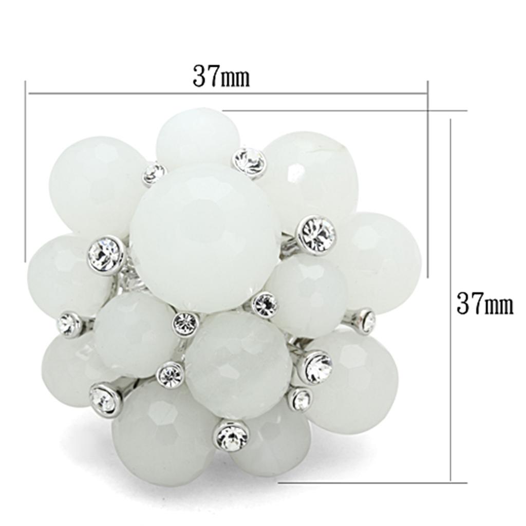 Rhodium Brass Ring with Synthetic Synthetic Glass in White