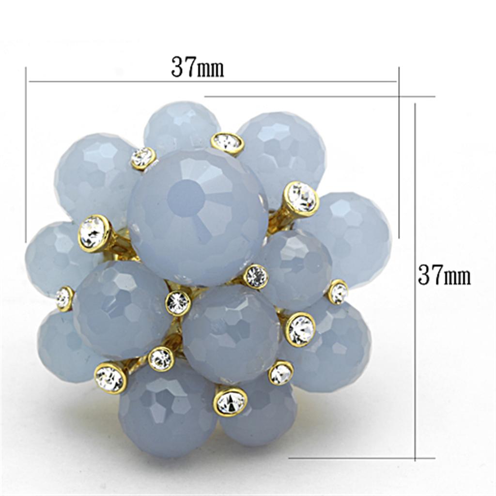 Gold Brass Ring with Synthetic Synthetic Glass in Gray