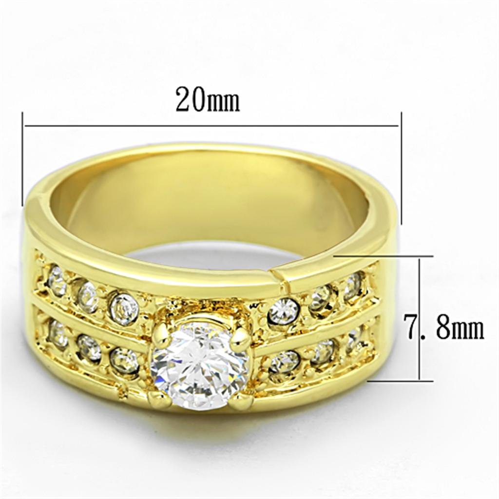 Gold Brass Ring with AAA Grade CZ in Clear