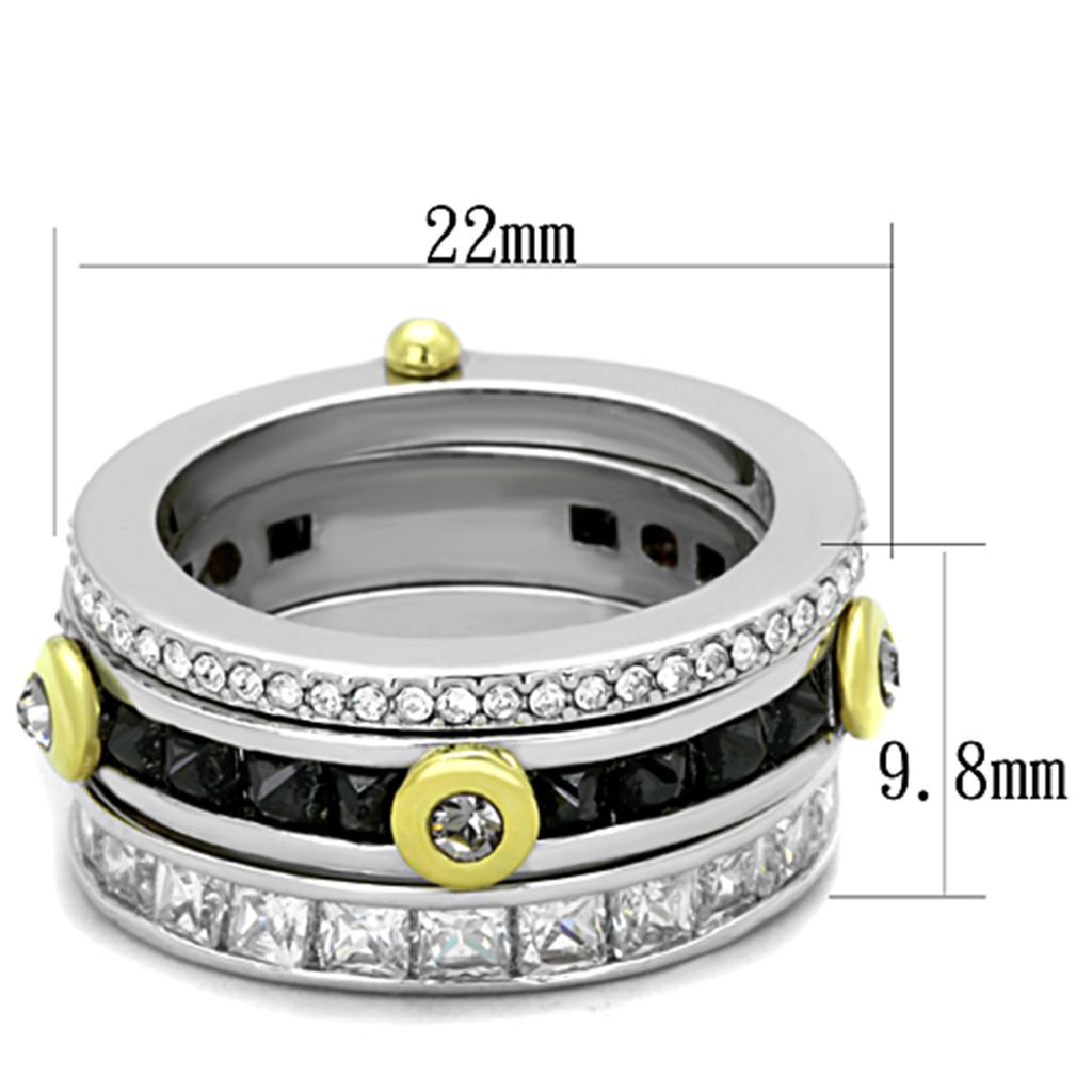 Reverse Two-Tone Brass Ring with AAA Grade CZ in Black Diamond