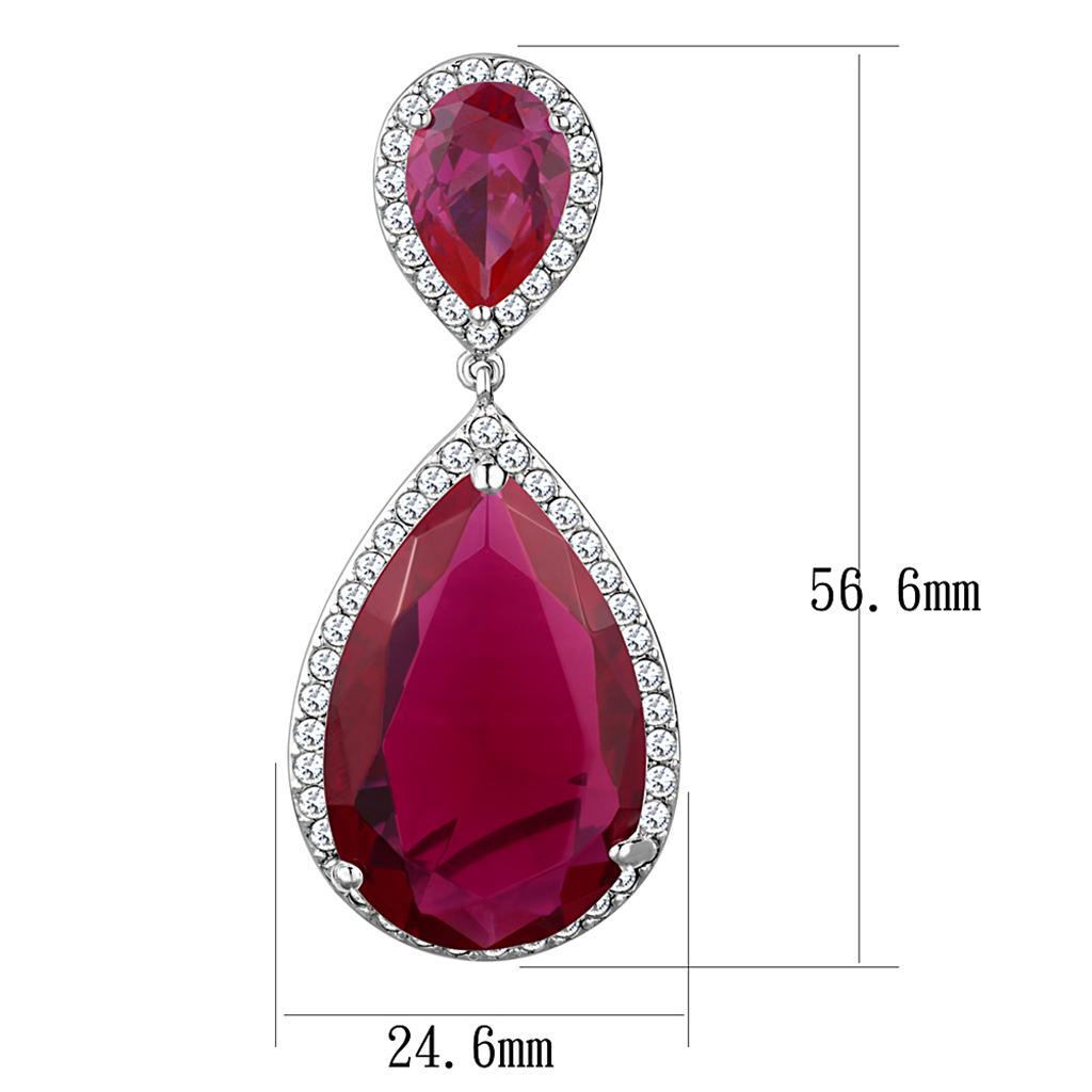 Rhodium Brass Earrings with AAA Grade CZ in Ruby