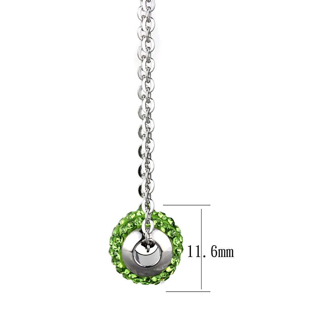 High polished (no plating) Stainless Steel Necklace with Top Grade Crystal in Peridot