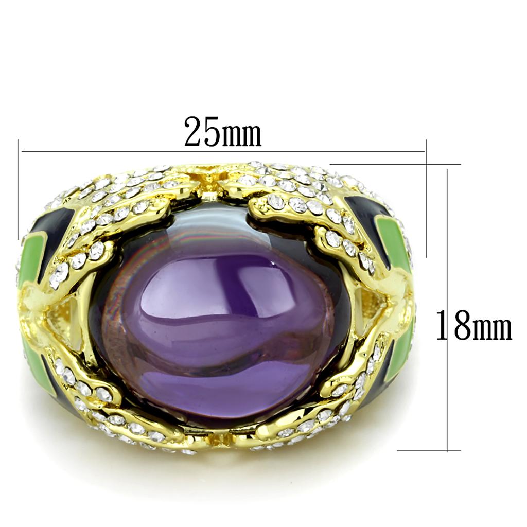 Gold Brass Ring with AAA Grade CZ in Amethyst
