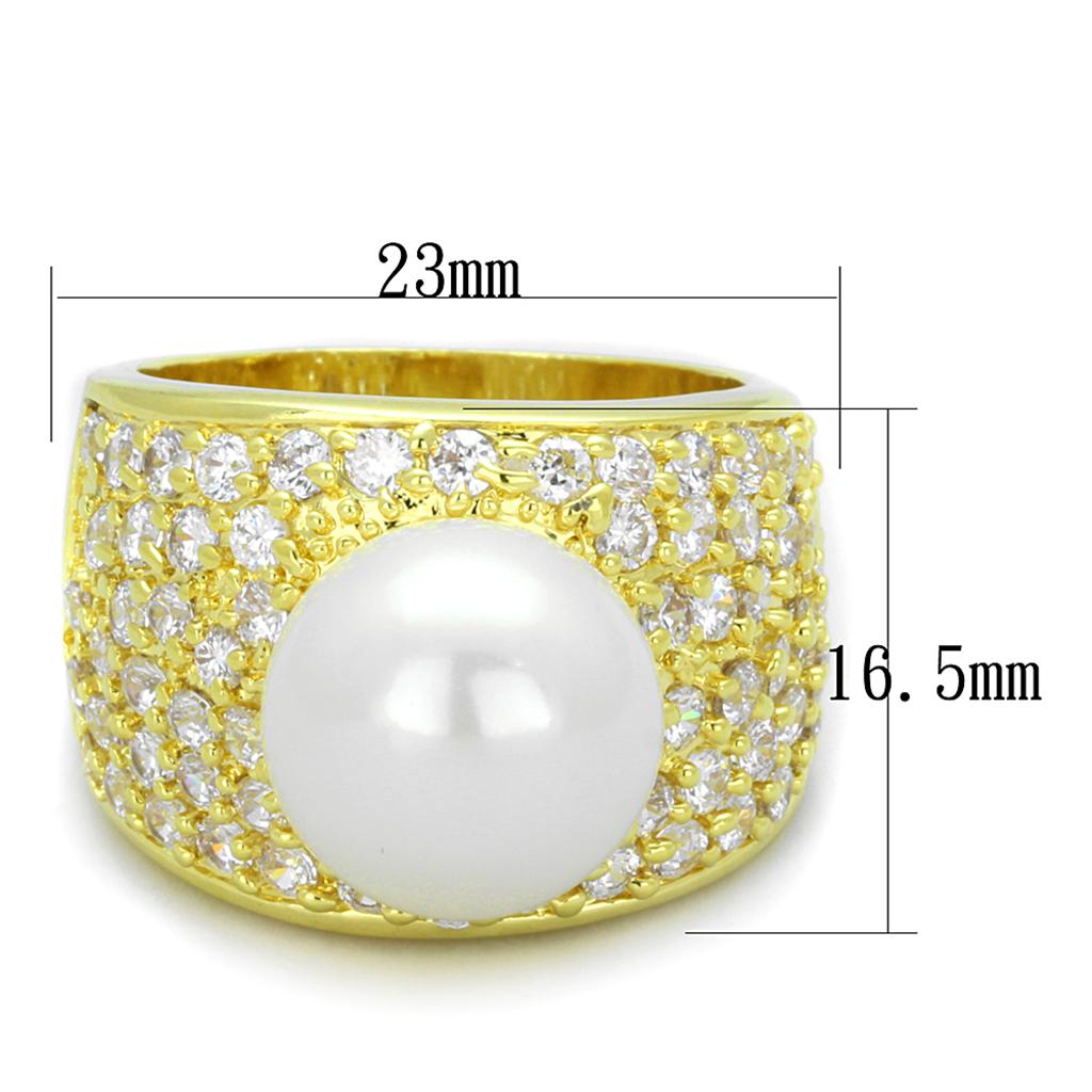 Gold Brass Ring with Synthetic Pearl in White