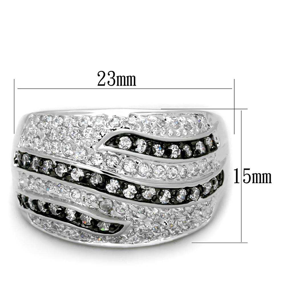 Rhodium + Ruthenium Brass Ring with AAA Grade CZ in Clear