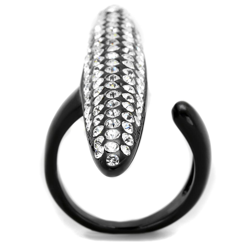 IP Black(Ion Plating) Stainless Steel Ring with Top Grade Crystal in Clear