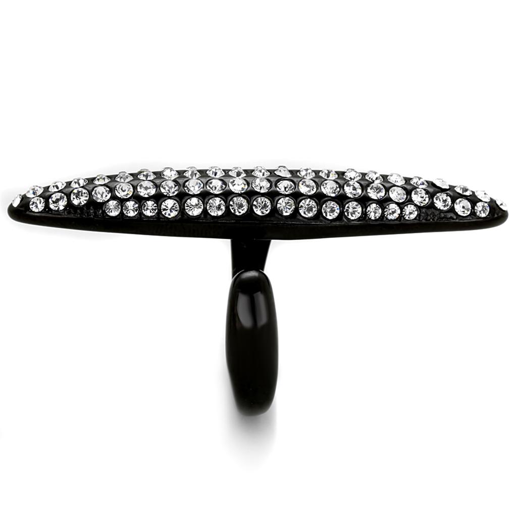 IP Black(Ion Plating) Stainless Steel Ring with Top Grade Crystal in Clear