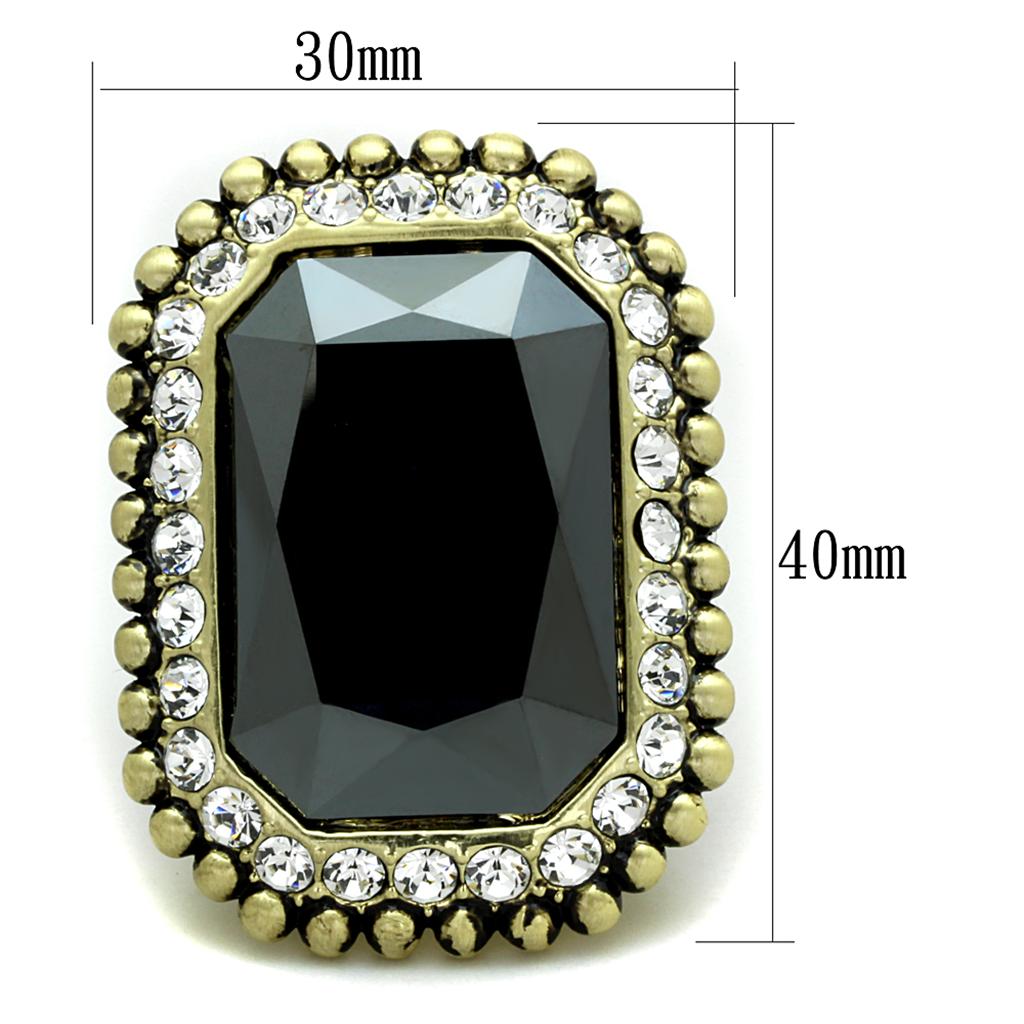 Gold & Brush Brass Ring with Top Grade Crystal in Hematite